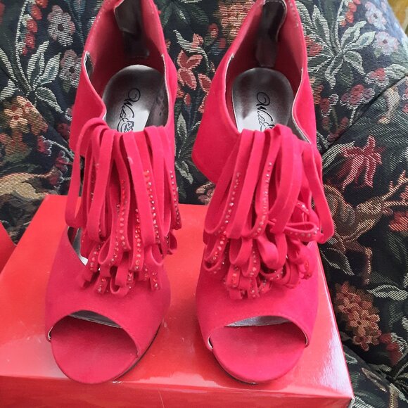 Ladies Beautiful Red 3 " Peep Toe Stilettos - Picture 1 of 5